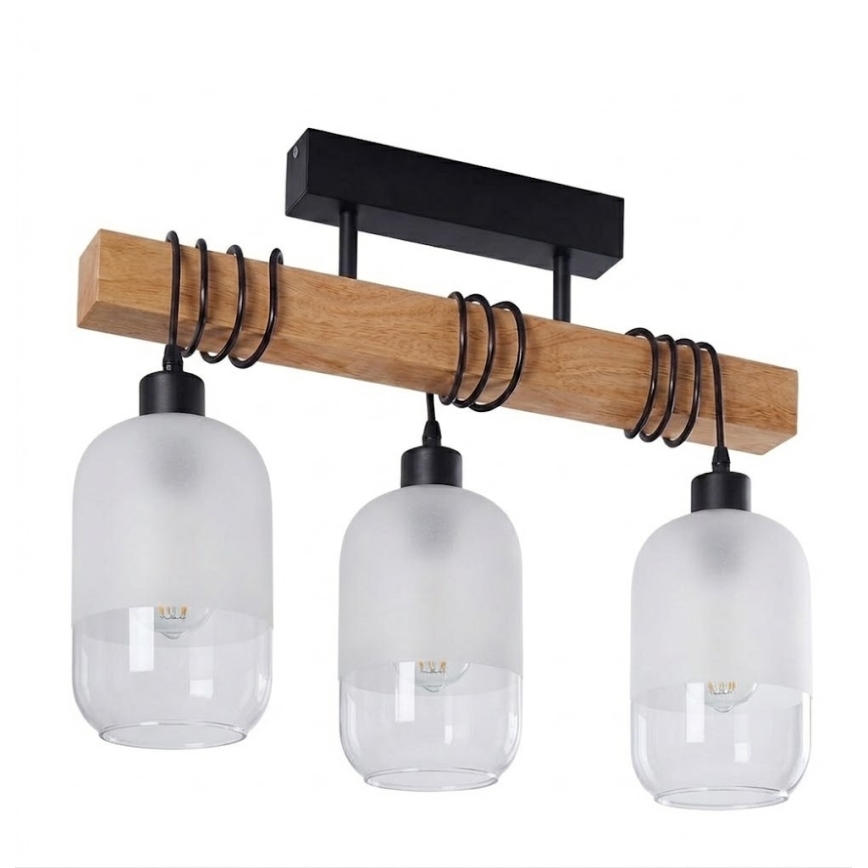 Brilagi - Plafonnier en saillie WOOD GLASS 3xE27/60W/230V pin/noir/blanc