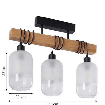 Brilagi - Plafonnier en saillie WOOD GLASS 3xE27/60W/230V pin/noir/blanc