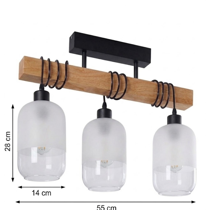 Brilagi - Plafonnier en saillie WOOD GLASS 3xE27/60W/230V pin/noir/blanc
