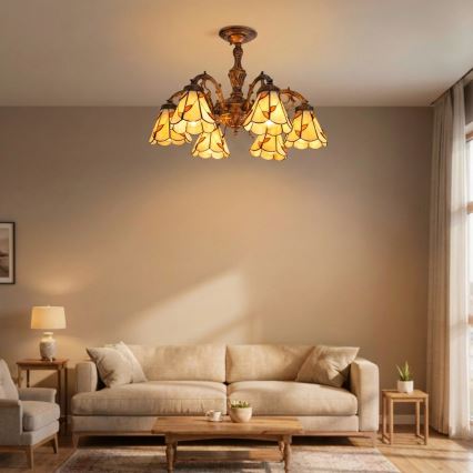 Brilagi - plafonnier en vitrail de style Tiffany FOLIA 6xE27/60W/230V Ø 60 cm