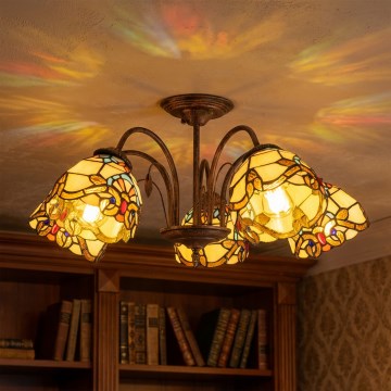 Brilagi - Plafonnier en vitrail de style Tiffany MIRABELLA, à montage affleurant, 5 × E27 / 60 W / 230 V, Ø 60 cm