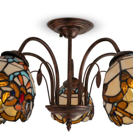 Brilagi - Plafonnier en vitrail de style Tiffany MIRABELLA, à montage affleurant, 5 × E27 / 60 W / 230 V, Ø 60 cm