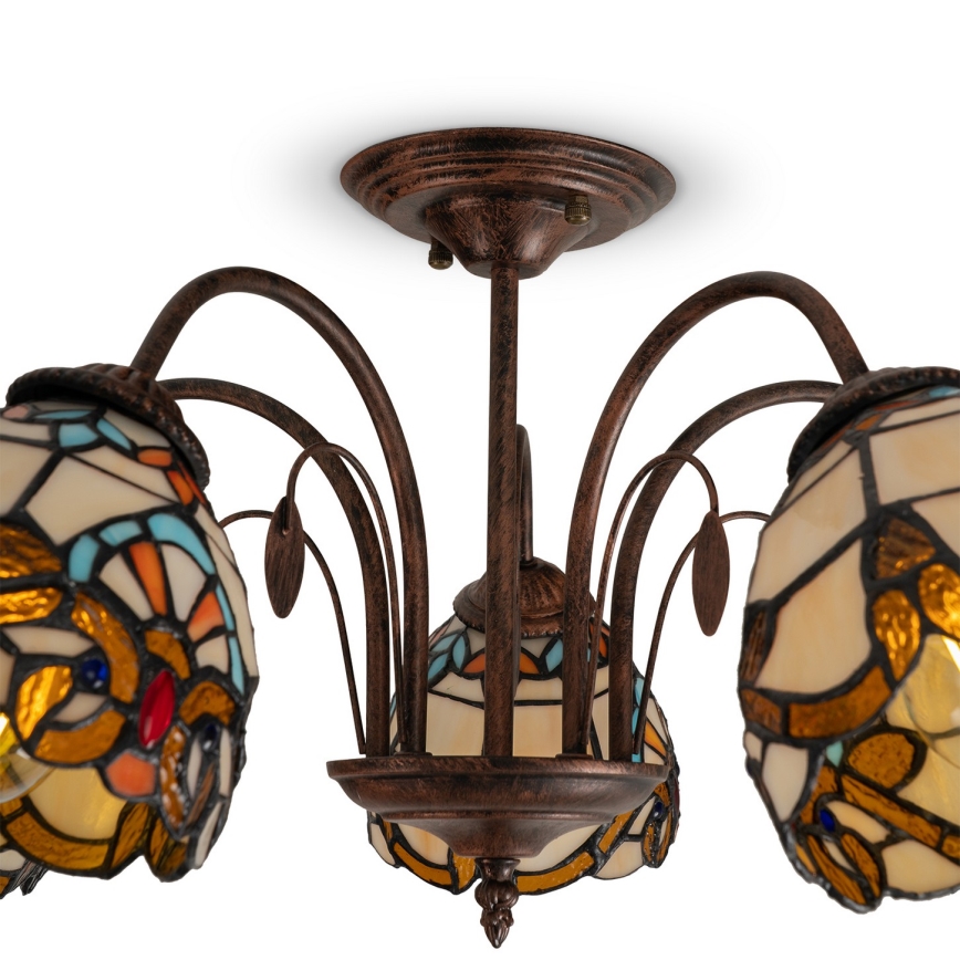 Brilagi - Plafonnier en vitrail de style Tiffany MIRABELLA, à montage affleurant, 5 × E27 / 60 W / 230 V, Ø 60 cm