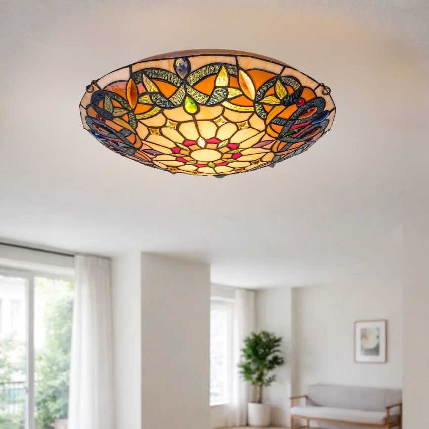 Brilagi - Plafonnier en vitrail style Tiffany LUISA 2xE27/60W/230V Ø 40 cm
