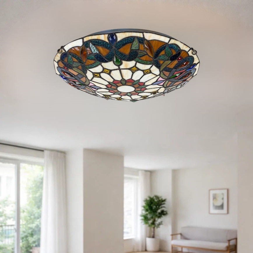 Brilagi - Plafonnier en vitrail style Tiffany LUISA 2xE27/60W/230V Ø 40 cm