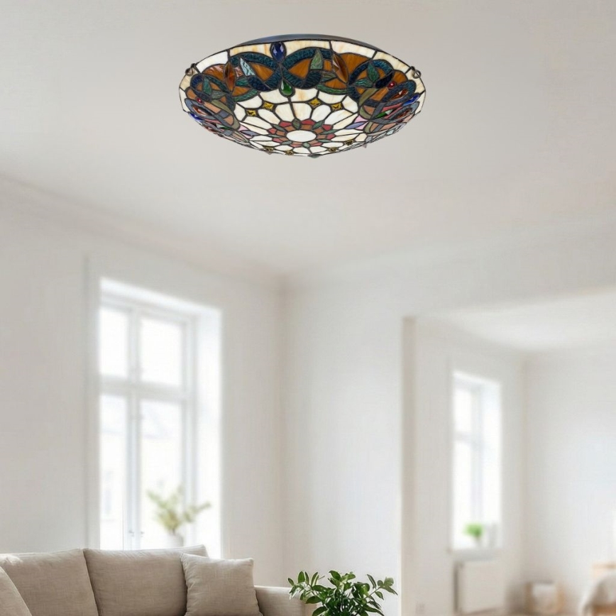 Brilagi - Plafonnier en vitrail style Tiffany LUISA 2xE27/60W/230V Ø 40 cm