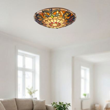 Brilagi - Plafonnier en vitrail style Tiffany LUISA 2xE27/60W/230V Ø 40 cm