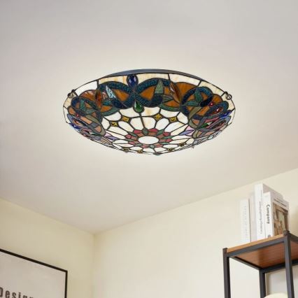 Brilagi - Plafonnier en vitrail style Tiffany LUISA 2xE27/60W/230V Ø 40 cm