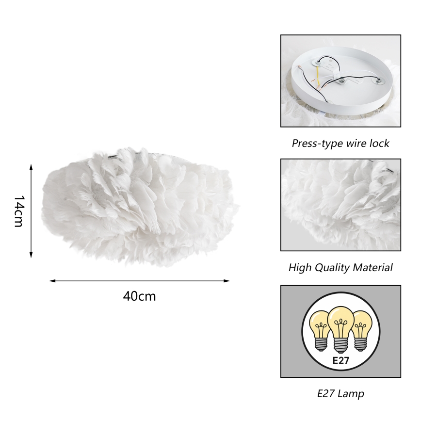Brilagi - Plafonnier FEATHER 3xE27/40W/230V Ø 40 cm blanc
