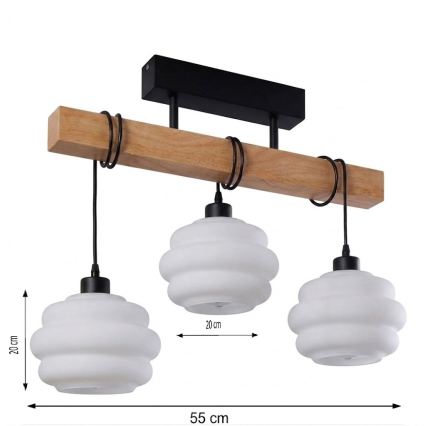 Brilagi - Plafonnier fixé en surface WOOD GLASS 3xE27/60W/230V pin/noir/blanc
