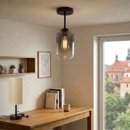 BRILAGI - LED Plafonnier RETRO GLASS 1xE27/60W/230V Ø 14 cm noir/gris fumé