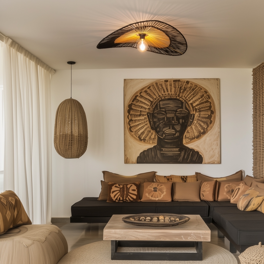 Brilagi - Plafonnier LED à montage en surface CERIA BOHO 1xE27/40W/230V Ø 80 cm noir/marron