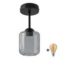 BRILAGI - Plafonnier LED à montage en surface RETRO GLASS 1xE27/60W/230V Ø 14 cm noir/gris fumé