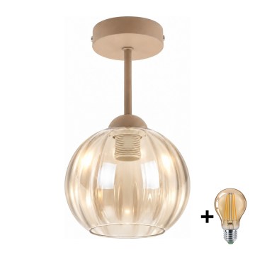 BRILAGI - Plafonnier LED à montage en surface RETRO GLASS 1xE27/60W/230V Ø 18 cm beige/beige fumé