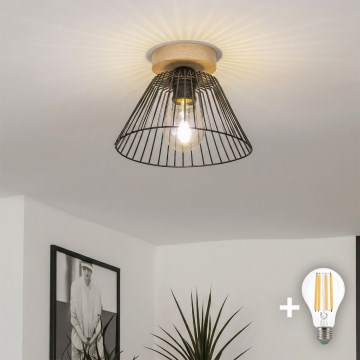 Brilagi - Plafonnier LED affleurant CERIA WIRE 1xE27/40W/230V Ø 21 cm noir/chêne