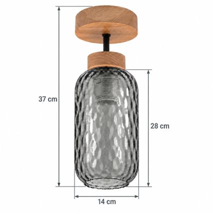 BRILAGI - Plafonnier LED affleurant RETRO GLASS 1xE27/60W/230V Ø 14 cm chêne/gris fumé
