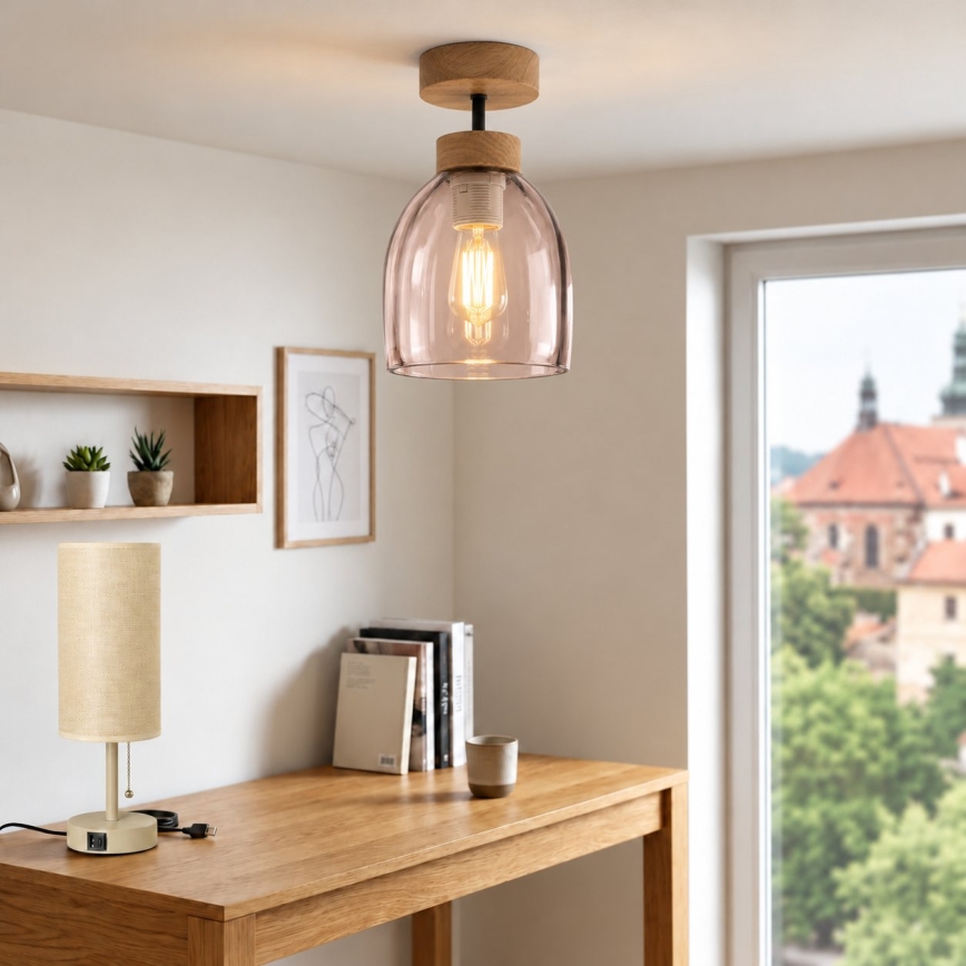 BRILAGI - Plafonnier LED RETRO GLASS 1xE27/60W/230V Ø 17 cm chêne/beige fumé
