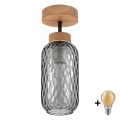 BRILAGI - Plafonnier LED affleurant RETRO GLASS 1xE27/60W/230V Ø 14 cm chêne/gris fumé