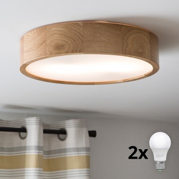 Brilagi - Plafonnier LED CARVALHO 2xE27/30W/230V chêne Ø 37,5 cm