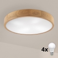 Brilagi - Plafonnier LED CARVALHO 4xE27/60W/230V chêne Ø 57,5 cm