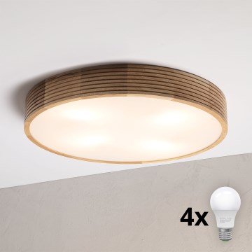 Brilagi - Plafonnier LED CARVALHO MODERN 4xE27/60W/230V chêne Ø 57,5 cm