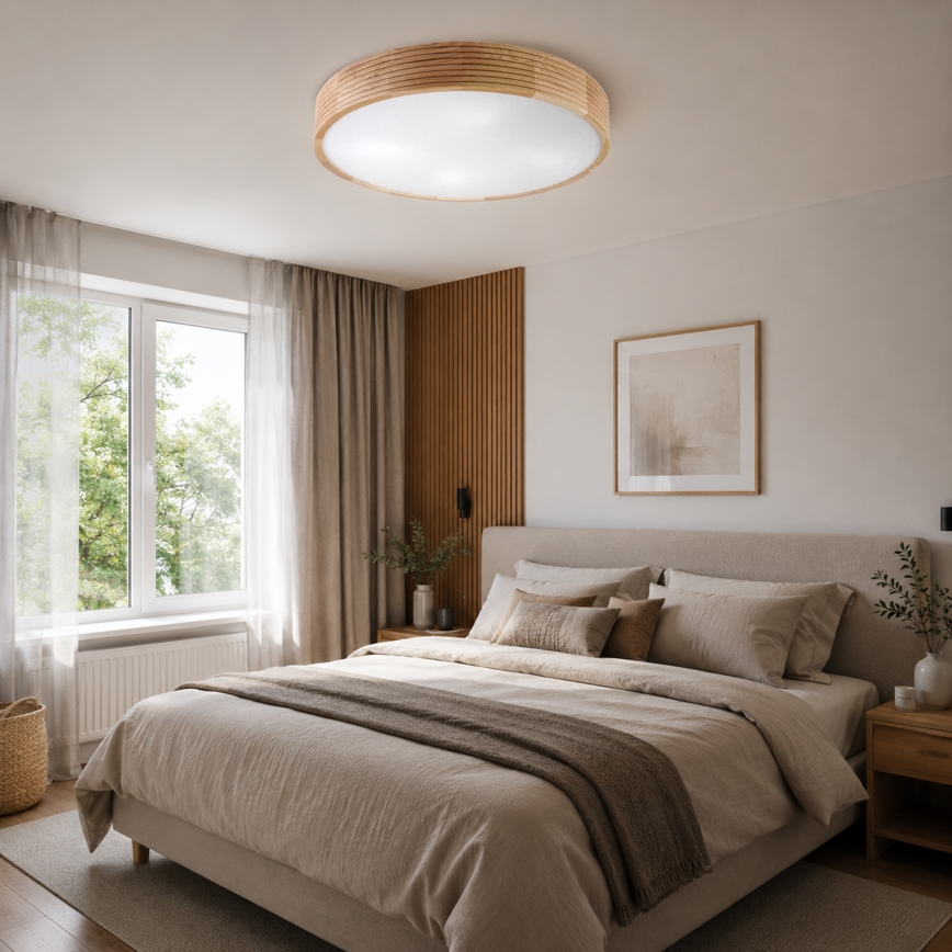 Brilagi - Plafonnier LED CARVALHO MODERN 4xE27/60W/230V chêne Ø 57,5 cm