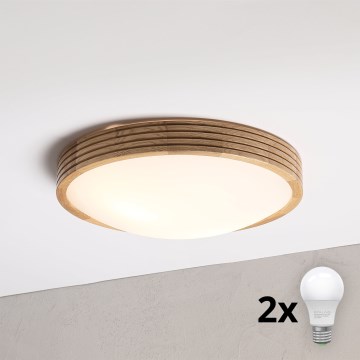 Brilagi - Plafonnier LED CARVALHO MODERN SLIM 2xE27/60W/230V Ø 37,5 cm chêne