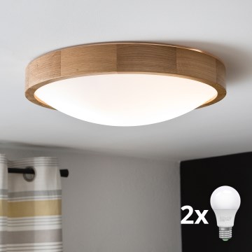 Brilagi - Plafonnier LED CARVALHO SLIM 2xE27/15W/230V chêne Ø 37 cm