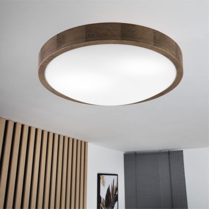 Brilagi - Plafonnier LED CARVALHO SLIM 2xE27/15W/230V, finition chêne/noyer, Ø 37 cm