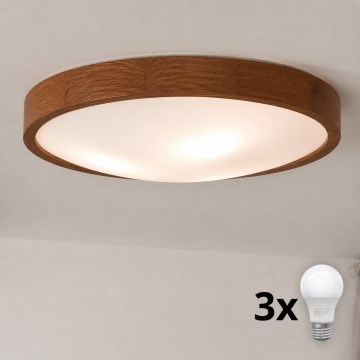 Brilagi - Plafonnier LED CARVALHO SLIM 3xE27/15W/230V, finition chêne cerisier, Ø 47 cm