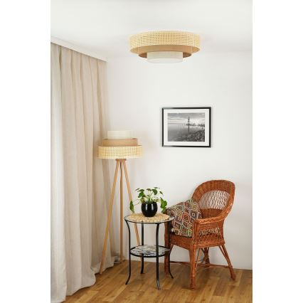 Brilagi - Plafonnier LED CEDAR LUNETA LED/26W/230V Ø 60 cm rotin/marron/crème