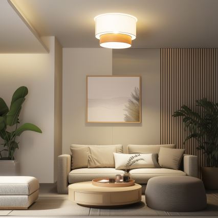 Brilagi - Plafonnier LED CERIA, à montage en surface, 1×E27 (40 W), 230 V, Ø 50 cm, blanc/beige