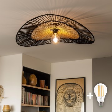 Brilagi - Plafonnier LED CERIA BOHO 1xE27/40W/230V Ø 80 cm noir/marron/chêne