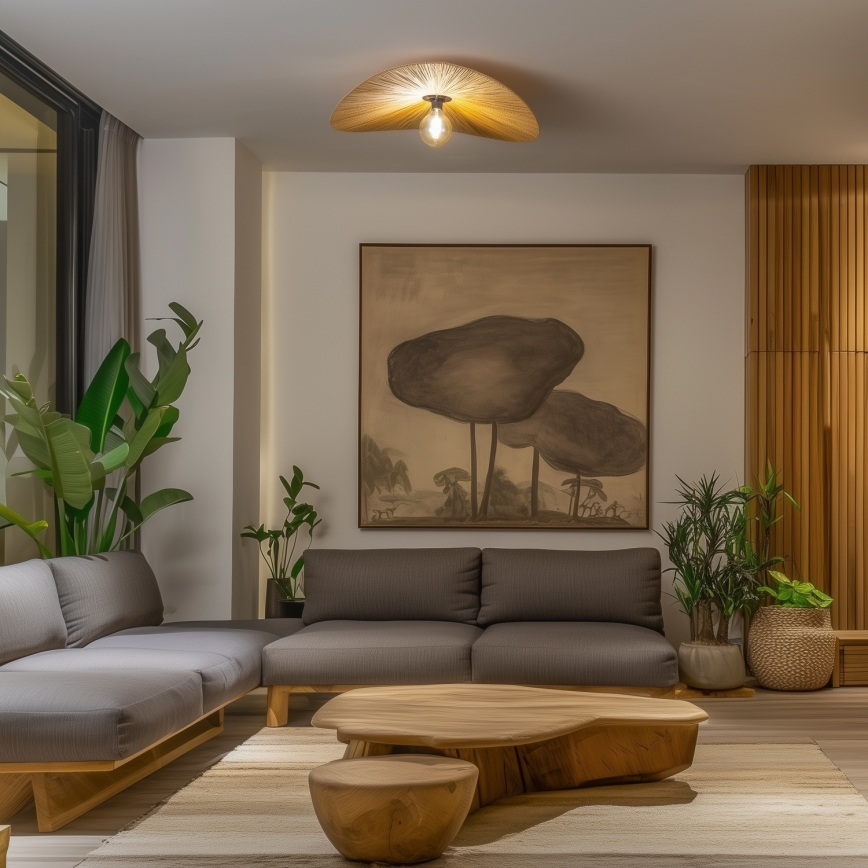 Brilagi - Plafonnier LED CERIA BOHO 1xE27/40W/230V Ø 80 cm raffia