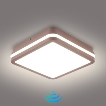 Brilagi - Plafonnier LED d'extérieur avec détecteur BENE LED/18W/230V 21,5x21,5 cm brun IP54