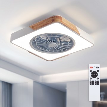 Brilagi - Plafonnier LED dimmable avec ventilateur LED/38W/230V 3000-6500K 50 x 50 cm blanc/chêne + télécommande