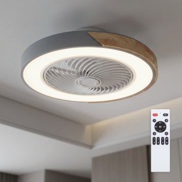 Brilagi - Plafonnier LED dimmable avec ventilateur LED/38W/230V 3000-6500K Ø 50 cm gris/chêne + télécommande
