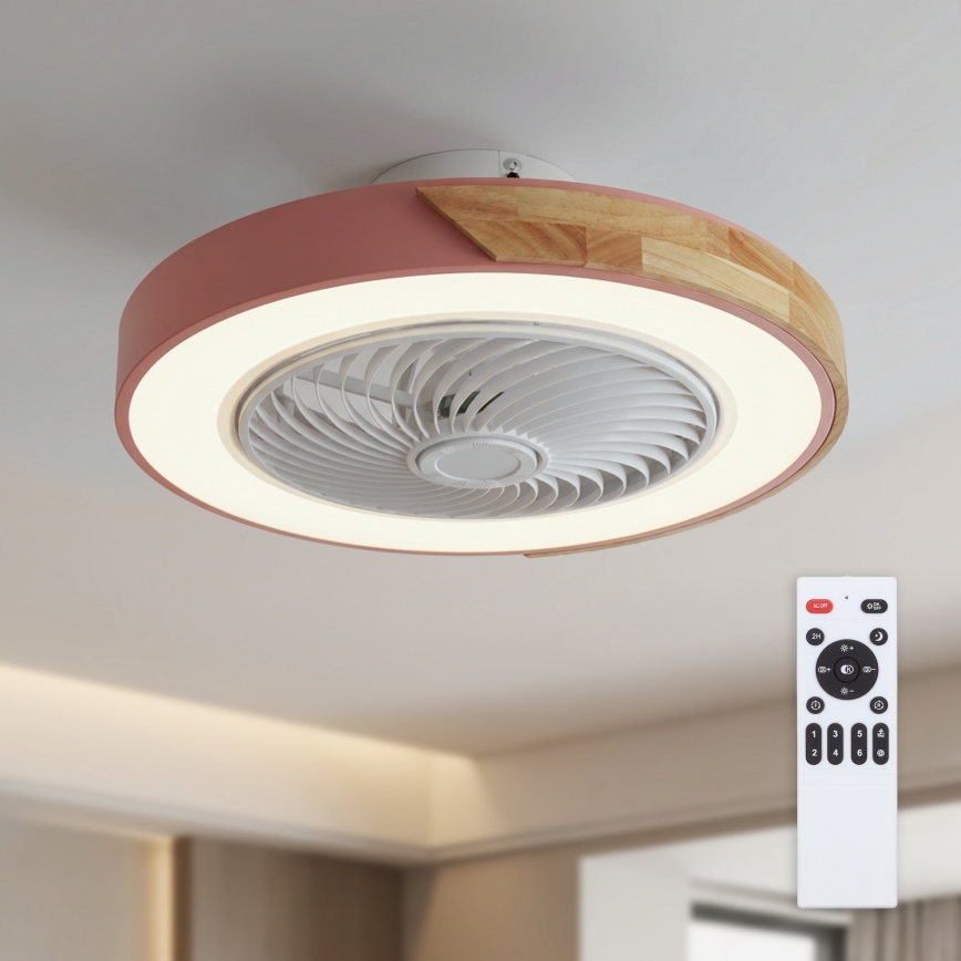 Brilagi - Plafonnier LED dimmable avec ventilateur LED/38W/230V 3000-6500K Ø 50 cm rose/chêne + télécommande