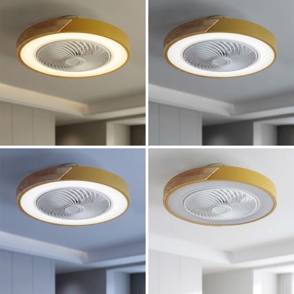 Brilagi - Plafonnier LED à intensité variable avec ventilateur LED/38W/230V 3000-6500K Ø 50 cm doré/chêne + télécommande