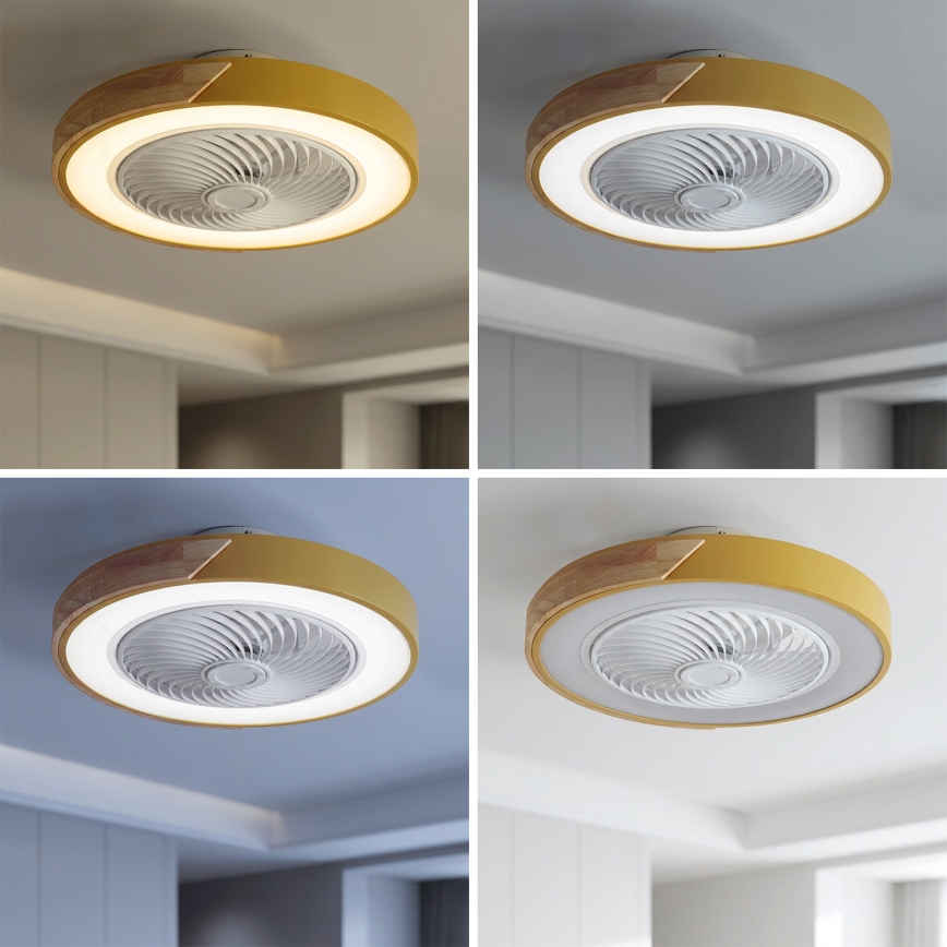 Brilagi - Plafonnier LED à intensité variable avec ventilateur LED/38W/230V 3000-6500K Ø 50 cm doré/chêne + télécommande