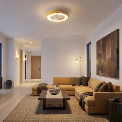 Brilagi - Plafonnier LED à intensité variable avec ventilateur LED/38W/230V 3000-6500K Ø 50 cm doré/chêne + télécommande
