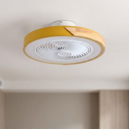 Brilagi - Plafonnier LED à intensité variable avec ventilateur LED/38W/230V 3000-6500K Ø 50 cm doré/chêne + télécommande