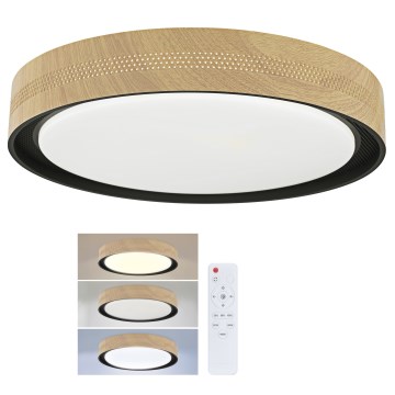 Brilagi - Plafonnier LED dimmable COCI LED/48W/230V 3000-6500K Ø 39 cm décor bois/noir + télécommande