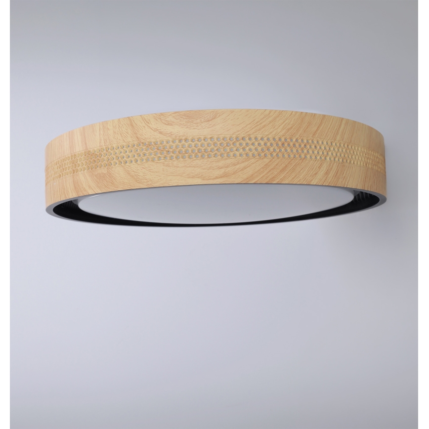 Brilagi - Plafonnier LED dimmable COCI LED/48W/230V 3000-6500K Ø 39 cm décor bois/noir + télécommande