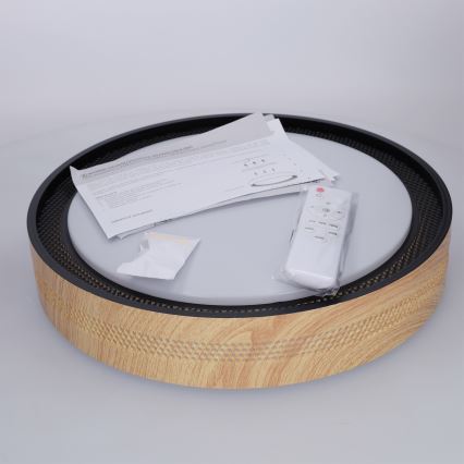 Brilagi - Plafonnier LED dimmable COCI LED/48W/230V 3000-6500K Ø 39 cm décor bois/noir + télécommande