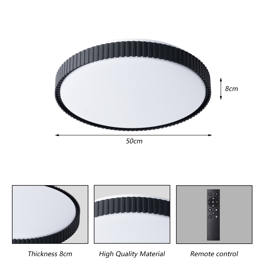Brilagi - Plafonnier LED dimmable CORVO LED/72W/230V 3000-6000K noir diam. 50 cm + télécommande