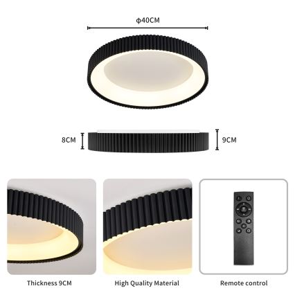 Brilagi - Plafonnier LED dimmable FALCON MODERN LED/30W/230V 3000-6500K Ø 40 cm noir + télécommande