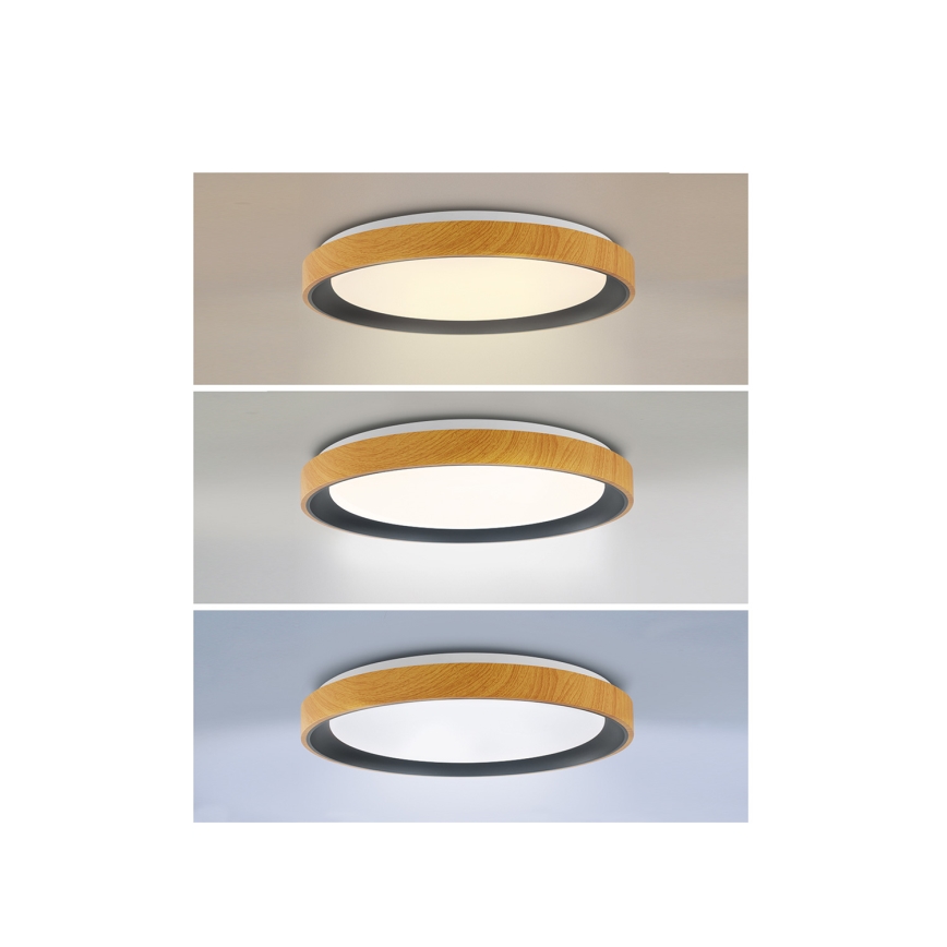 Brilagi - Plafonnier LED dimmable FLOCO LED/48W/230V 3000-6500K Ø 40 cm décor bois/noir + télécommande