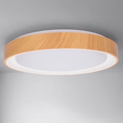 Brilagi - Plafonnier LED dimmable FLOCO LED/48W/230V Ø 40 cm décor bois/blanc + télécommande