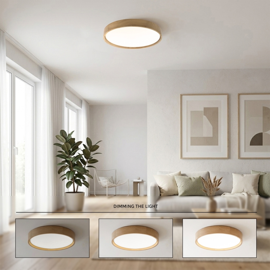Brilagi - Plafonnier LED dimmable MANAROLA REMOTE LED/36W/230V 3000-6500K Ø 51 cm chêne + télécommande